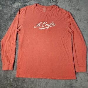 American Eagle Shirt Men's Large Red Super Soft Long Sleeve Logo Tee Embroidered